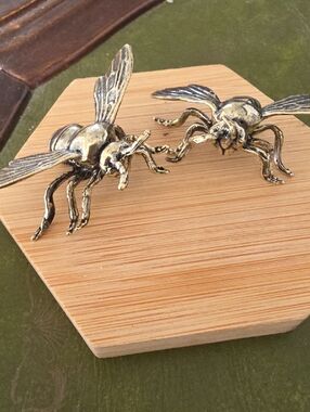 Brass Bee Sculpture Pair - Gold Tone Insect Figurines